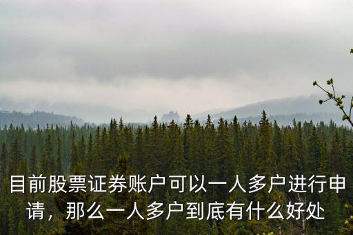 目前股票證券賬戶可以一人多戶進行申請，那么一人多戶到底有什么好處