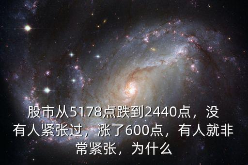 股市從5178點(diǎn)跌到2440點(diǎn)，沒(méi)有人緊張過(guò)，漲了600點(diǎn)，有人就非常緊張，為什么