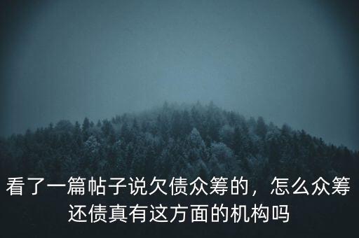 看了一篇帖子說欠債眾籌的，怎么眾籌還債真有這方面的機(jī)構(gòu)嗎