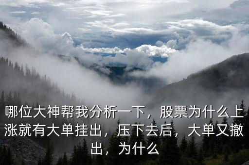 哪位大神幫我分析一下，股票為什么上漲就有大單掛出，壓下去后，大單又撤出，為什么