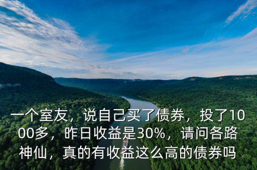 一個(gè)室友，說(shuō)自己買(mǎi)了債券，投了1000多，昨日收益是30%，請(qǐng)問(wèn)各路神仙，真的有收益這么高的債券嗎