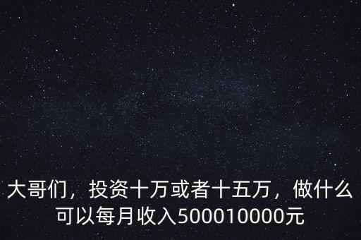 大哥們，投資十萬或者十五萬，做什么可以每月收入500010000元