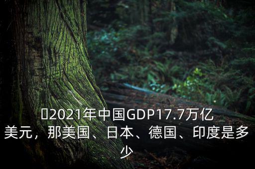 ?2021年中國GDP17.7萬億美元，那美國、日本、德國、印度是多少