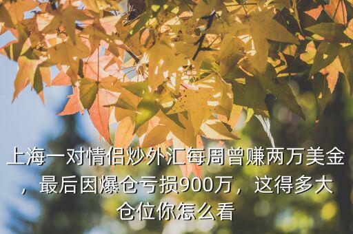 上海一對情侶炒外匯每周曾賺兩萬美金，最后因爆倉虧損900萬，這得多大倉位你怎么看