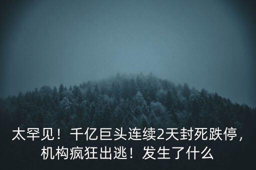 太罕見！千億巨頭連續(xù)2天封死跌停，機(jī)構(gòu)瘋狂出逃！發(fā)生了什么