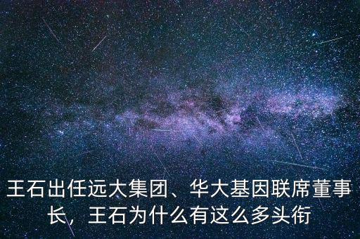 王石出任遠大集團、華大基因聯(lián)席董事長，王石為什么有這么多頭銜