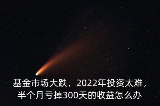 基金市場(chǎng)大跌，2022年投資太難，半個(gè)月虧掉300天的收益怎么辦