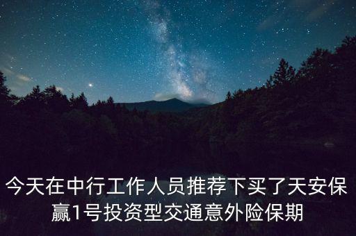 今天在中行工作人員推薦下買(mǎi)了天安保贏1號(hào)投資型交通意外險(xiǎn)保期