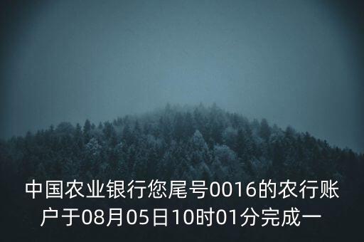 中國(guó)農(nóng)業(yè)銀行您尾號(hào)0016的農(nóng)行賬戶于08月05日10時(shí)01分完成一