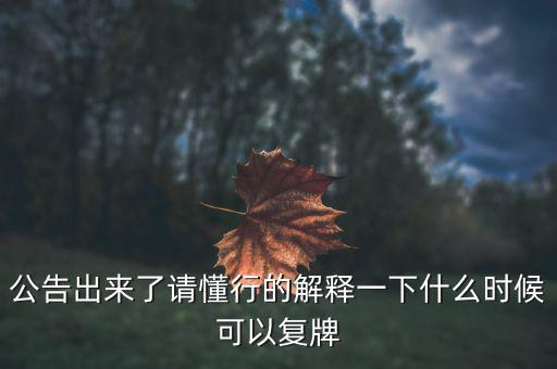 公告出來了請懂行的解釋一下什么時候可以復(fù)牌