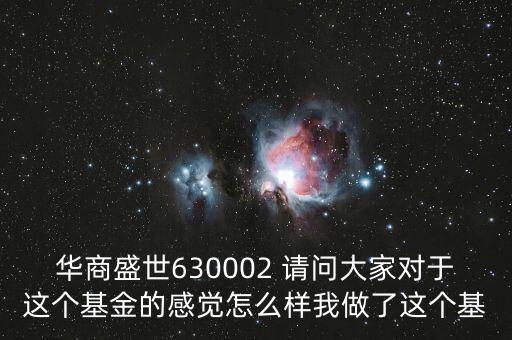 華商盛世630002 請(qǐng)問(wèn)大家對(duì)于這個(gè)基金的感覺(jué)怎么樣我做了這個(gè)基