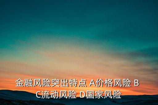 金融風(fēng)險(xiǎn)突出特點(diǎn) A價(jià)格風(fēng)險(xiǎn) B C流動(dòng)風(fēng)險(xiǎn) D國(guó)家風(fēng)險(xiǎn)