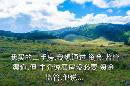 我買的二手房,我想通過(guò) 資金 監(jiān)管渠道,但 中介說(shuō)買房沒(méi)必要 資金 監(jiān)管,他說(shuō)...
