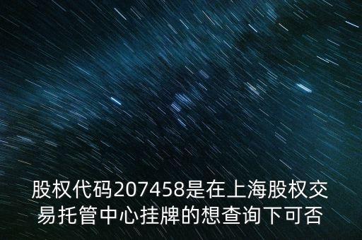 207458是什么股票代碼，代碼207458股票存在嗎