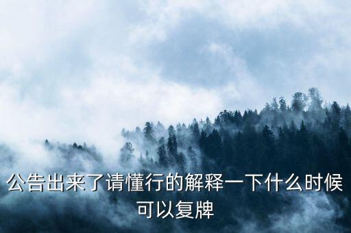 公告出來了請懂行的解釋一下什么時候可以復牌