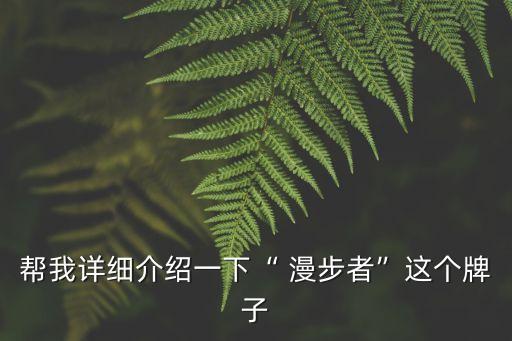 幫我詳細(xì)介紹一下“ 漫步者”這個(gè)牌子