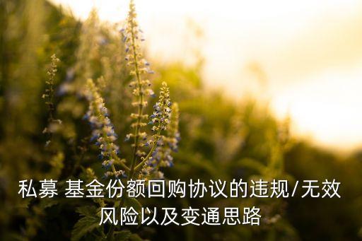 私募 基金份額回購(gòu)協(xié)議的違規(guī)/無(wú)效風(fēng)險(xiǎn)以及變通思路