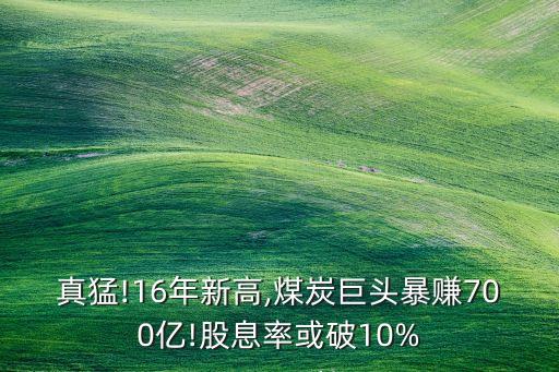 真猛!16年新高,煤炭巨頭暴賺700億!股息率或破10%