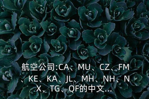  航空公司:CA、MU、CZ、FM、KE、KA、JL、MH、NH、NX、TG、QF的中文...