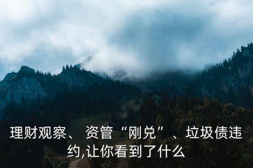 理財(cái)觀察、 資管“剛兌”、垃圾債違約,讓你看到了什么