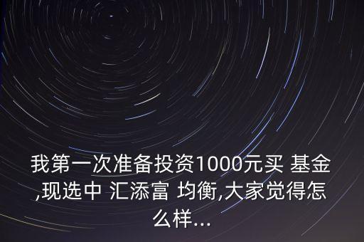 我第一次準(zhǔn)備投資1000元買 基金,現(xiàn)選中 匯添富 均衡,大家覺得怎么樣...