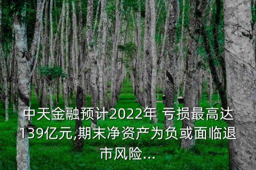 中天金融預(yù)計(jì)2022年 虧損最高達(dá)139億元,期末凈資產(chǎn)為負(fù)或面臨退市風(fēng)險(xiǎn)...