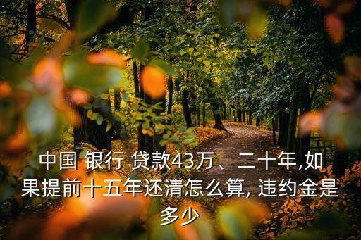 中國 銀行 貸款43萬、二十年,如果提前十五年還清怎么算, 違約金是多少