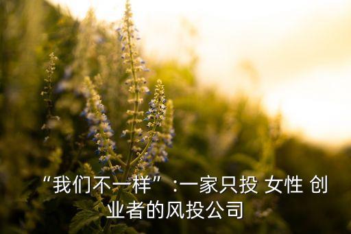 “我們不一樣”:一家只投 女性 創(chuàng)業(yè)者的風投公司