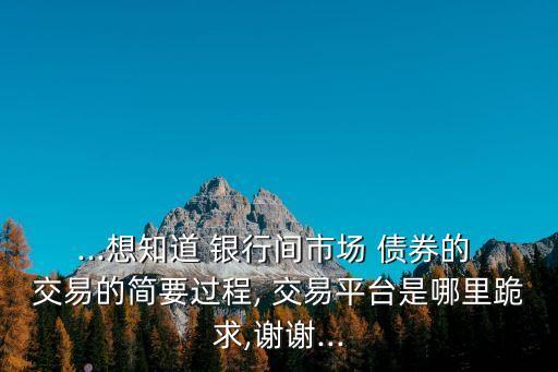 ...想知道 銀行間市場 債券的 交易的簡要過程, 交易平臺(tái)是哪里跪求,謝謝...