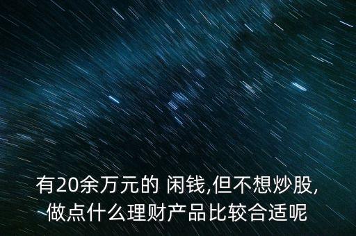 有20余萬(wàn)元的 閑錢,但不想炒股,做點(diǎn)什么理財(cái)產(chǎn)品比較合適呢