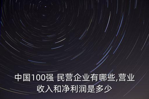 中國100強(qiáng) 民營企業(yè)有哪些,營業(yè)收入和凈利潤是多少