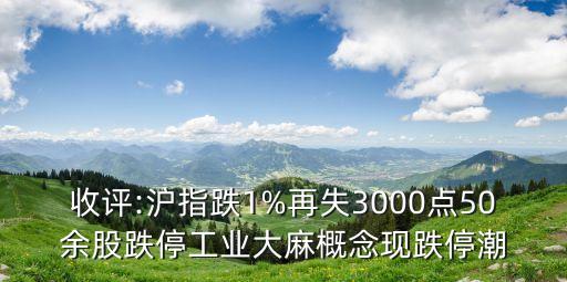 收評:滬指跌1%再失3000點50余股跌停工業(yè)大麻概念現跌停潮