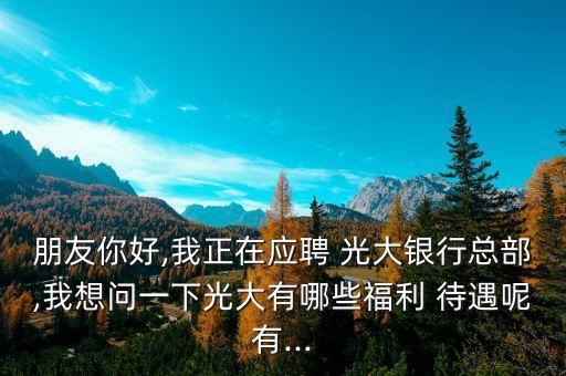 朋友你好,我正在應聘 光大銀行總部,我想問一下光大有哪些福利 待遇呢有...