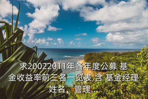 求20022011年各年度公募 基金收益率前三名一覽表,含 基金經(jīng)理姓名、管理...