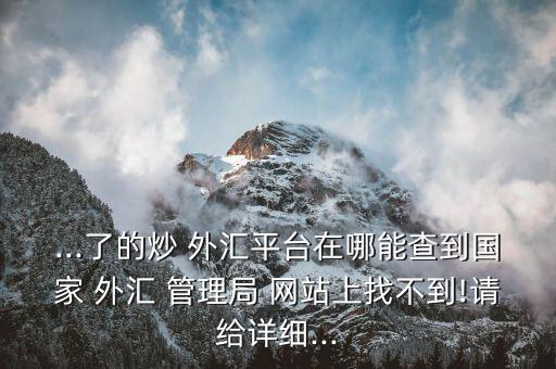 ...了的炒 外匯平臺在哪能查到國家 外匯 管理局 網(wǎng)站上找不到!請給詳細...