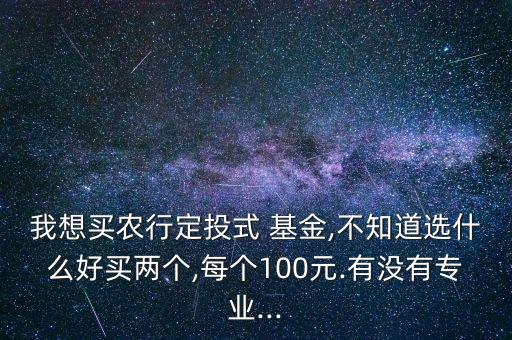 我想買農(nóng)行定投式 基金,不知道選什么好買兩個(gè),每個(gè)100元.有沒有專業(yè)...