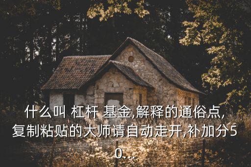 什么叫 杠桿 基金,解釋的通俗點,復制粘貼的大師請自動走開,補加分50...