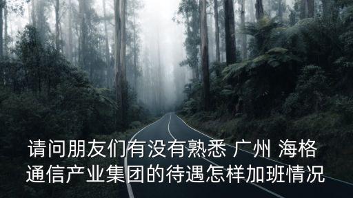 請(qǐng)問朋友們有沒有熟悉 廣州 海格 通信產(chǎn)業(yè)集團(tuán)的待遇怎樣加班情況