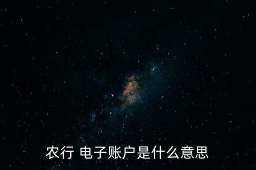 農(nóng)行 電子賬戶是什么意思