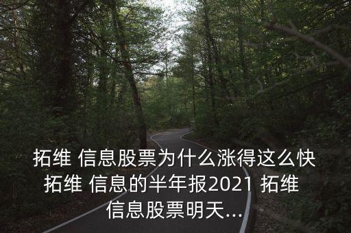  拓維 信息股票為什么漲得這么快 拓維 信息的半年報(bào)2021 拓維 信息股票明天...