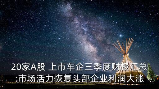 20家A股 上市車企三季度財報匯總:市場活力恢復(fù)頭部企業(yè)利潤大漲