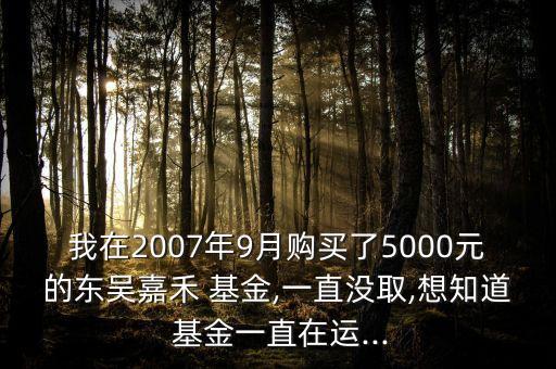 我在2007年9月購(gòu)買了5000元的東吳嘉禾 基金,一直沒取,想知道 基金一直在運(yùn)...