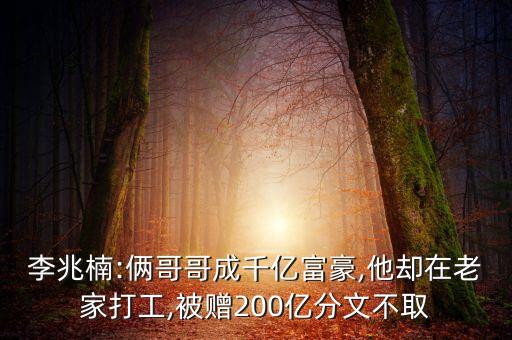 李兆楠:倆哥哥成千億富豪,他卻在老家打工,被贈(zèng)200億分文不取