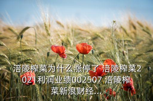  涪陵榨菜為什么漲停了 涪陵榨菜2021利潤業(yè)績002507 涪陵榨菜新浪財經(jīng)...