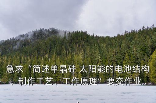 急求“簡述單晶硅 太陽能的電池結(jié)構(gòu)、制作工藝、工作原理”要交作業(yè)...