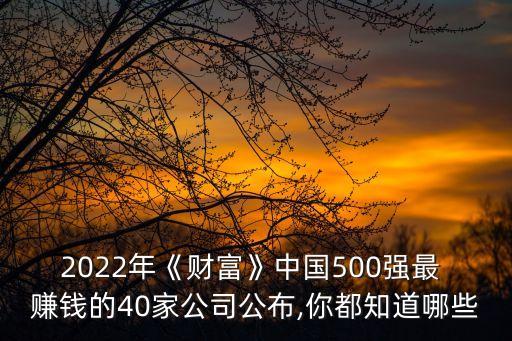 2022年《財富》中國500強最 賺錢的40家公司公布,你都知道哪些