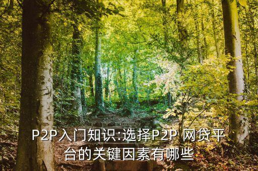 P2P入門知識:選擇P2P 網(wǎng)貸平臺的關(guān)鍵因素有哪些