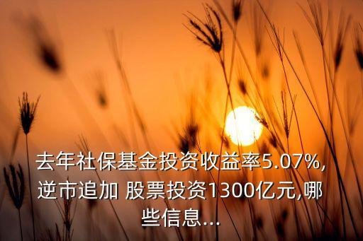 去年社?；鹜顿Y收益率5.07%,逆市追加 股票投資1300億元,哪些信息...