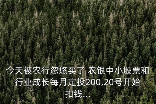 今天被農(nóng)行忽悠買了 農(nóng)銀中小股票和行業(yè)成長(zhǎng)每月定投200,20號(hào)開始扣錢...