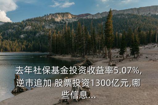 去年社?；鹜顿Y收益率5.07%,逆市追加 股票投資1300億元,哪些信息...